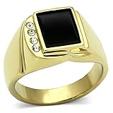 Men's Yellow Gold Plated Jet Black Rectangle Ring