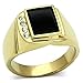 Men's Yellow Gold Plated Jet Black Rectangle Ring