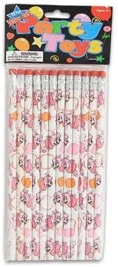 Pink Poodle Pencil Value Pack ~ 12 Pencils with Pink Poodles, Orange and White Balloons