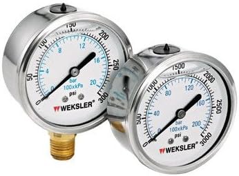 Liquid Filled Gauges w/Stainless Steel Case - 2 1/2in 0/200 psi lqd fill ss-1/4in lc