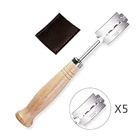 GUSENG Specialty Bread Arc Curved Knife Wood Handle 5Pcs Replacement Blades Western Baguette Cutting French Toast Bagel Cutter