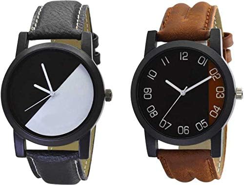 Cloudwood Analogue Multi-Colour Dial Men's & Boy's Watch Leather Strap Combo Pack of 2 (O7-20)