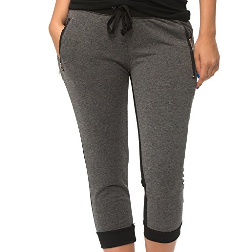 Coco-Limon Women Crop Jogger - French Terry Love Print Sweatpant, Charcoal, Medium