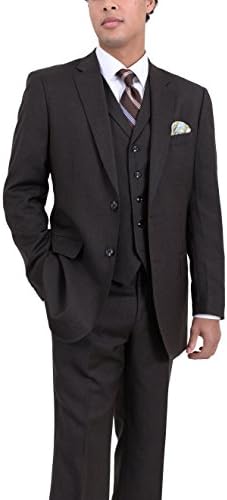 Arthur Black Classic Fit Solid Olive Brown Two Button Three Piece Wool Suit