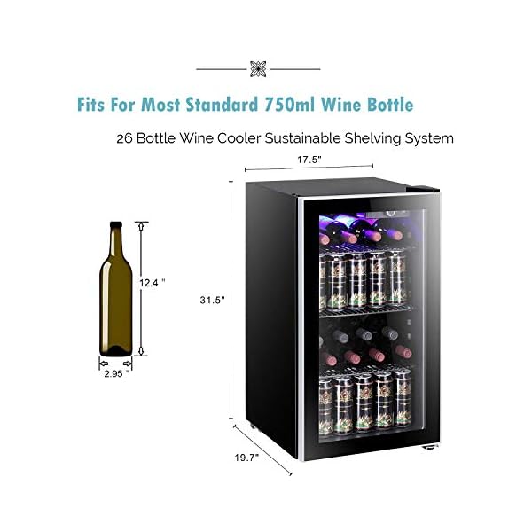 Antarctic-Star-26-Bottle-Wine-CoolerCabinet-Beverage-Refrigerator-Small-Mini-Red-White-Wine-Cellar-Beer-Soda-Clear-Front-Glass-Door-Counter-Top-Bar-Fridge-Quiet-Operation-Compressor-Adjust-Temperature