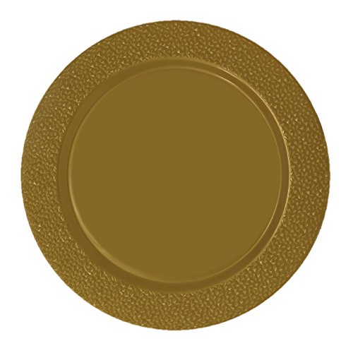 Posh Setting Gold Charger Plates, Hammered Design, Medium Weight 13 inch, Round Plastic Chargers