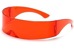 Futuristic Space Glasses, Narrow Lens Mirrored Wrap Visor Costume Flat Eyeglasses, Rimless Fast Glasses with Mirrored Lens