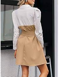 Vestido camisero con botones de MsLure para mujer Vestido estampado con manga de soplo Vestido mini con lazo delantero