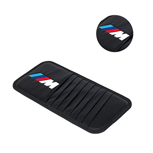 S-WEKA M Line Carbon Fiber Car Sun Visor Organizer CD Leather Holder Portable Case Pocket Storage Pouch for BMW (Black)