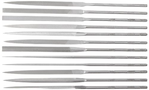 Nicholson 12 Piece Needle File Set with Handles, Swiss Pattern, Double Cut, #4 Coarseness, 6-1/4" Length