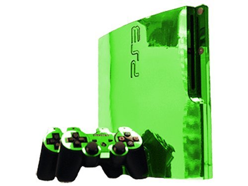 Lime Chrome Mirror Vinyl Decal Faceplate Mod Skin Kit for Sony PlayStation 3 Slim Skin (PS3 Slim) Console by System Skins - Thumbnail 4