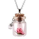 Long Sweater Chain Pendant Necklace Cuekondy Glow in the Dark Flower Glass Tiny Wishing Bottle Beach Necklace for Women Teen Girls (Pink)