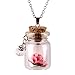 Long Sweater Chain Pendant Necklace Cuekondy Glow in the Dark Flower Glass Tiny Wishing Bottle Beach Necklace for Women Teen Girls (Pink)