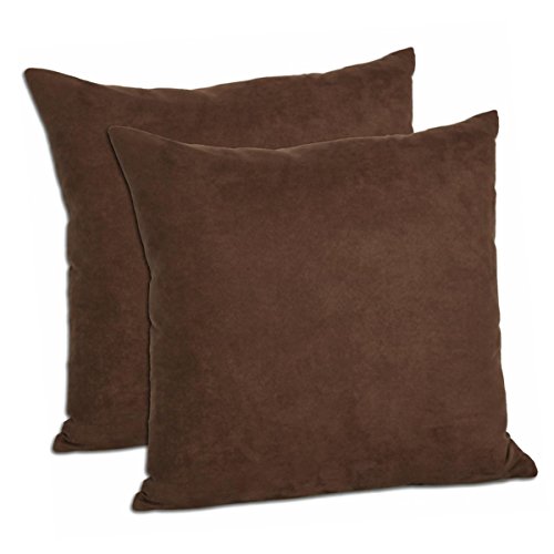 Multiple Colors - Faux Suede 18-inch Decorative Pillow Covers - Set of 2 (Chocolate)