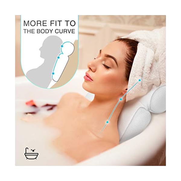Essort Bath Pillow Spa Bathtub Pillow with 4 Suction Cups, Head, Neck, Back and Shoulder Support Bath Pillows for Hot…