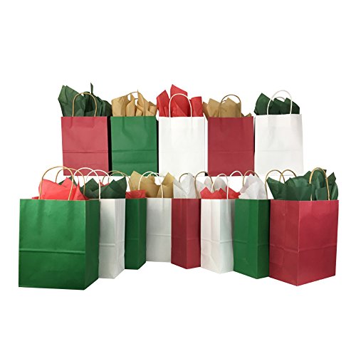 Set of Christmas Gift Bags and Tissue Paper (13 Bags + Tissue Paper, Holiday)