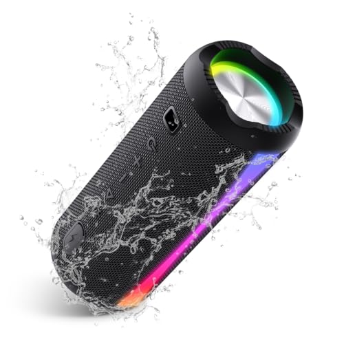 dotn Bluetooth Lautsprecher, Musikbox Bluetooth 5.4 mit RGB Lichter, Tragbarer Lautsprecher Freisprechfunktion für Phone, 20h Akku, IP7 wasserdicht Fantastische