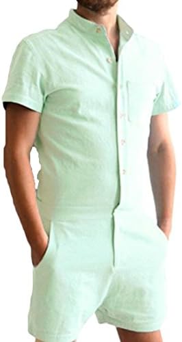 MU2M Men Short Sleeve Cargo Pants Solid Color Slim Fit Short Jumpsuit Romper