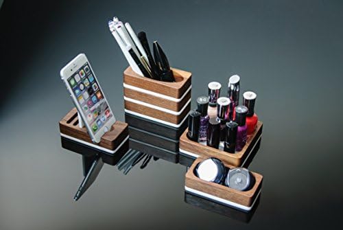 Makeup Organizer, Walnut Wood and White Acrylic Makeup Organizer, Walnut Wood Night Stand Organizer