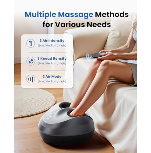 BOB AND BRAD Shiatsu Foot Massager with Heat and Remote, Deep Kneading Massage for Standing Worker, Fits up to Size US 14, 3 Heating Levels, 3 Adjustable Modes & Compression for Mom Dad Senior