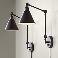 Wray Modern Industrial Up Down Swing Arm Wall Lights Set of 2 Lamps Dark Bronze Sconce for Bedroom Reading - 360 Lighting