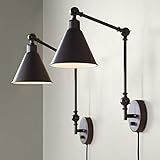 Wray Modern Industrial Up Down Swing Arm Wall Lights Set of 2 Lamps Dark Brown Sconce for Bedroom Reading - 360 Lighting