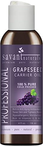 Grapeseed Carrier Oil | Cold Pressed Pure &amp; Natural | For Essential Oil | Massage | Acne Wrinkles Hair &amp; Skin Care | Linoleic Acid | Vitamin E | Promotes Collagen | 4 oz | Savant Naturals
