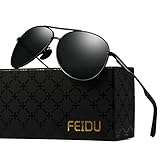 Polarized Aviator Sunglasses for Men - FEIDU Driving Sunglasses Unisex FD9002 (black/black-9002, 2.28)