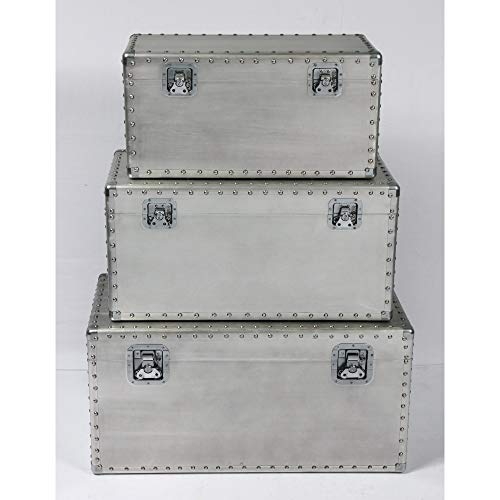 Armette Rectangle Accent Trunk Set in Antique Silver with Three Trunks, Aviation Style Latches, And Riveted Seams, by Artum Hill - Thumbnail 2