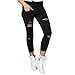 Photno Women Skinny Ripped Pants High Waist Stretch Slim Pencil Trousers (S, Black)