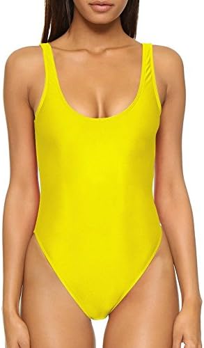 TIMIAI Women's Retro 80s/90s Inspired High Cut Low Back One Piece Swimwear Bathing Suits