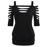 iYBUIA Womens Fashion Shoulder Cut Rivet Lacerated Sleeve T-Shirt Hollow Out Casual Tops