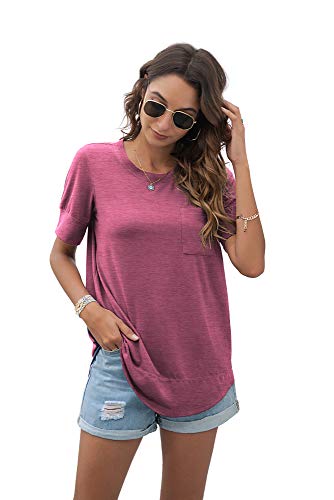 HIYIYEZI WOMEN’S SHORT SLEEVE T SHIRTS LOOSE CASUAL SUMMER HIGH LOW HEMS TUNIC TOPS (X-LARGE,VG MAUVE)