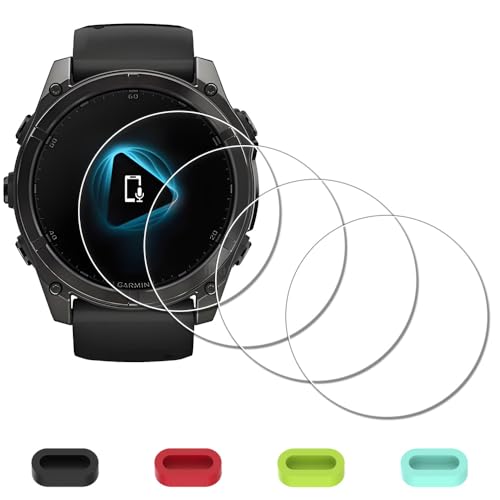 Photo 1 of iDaPro [4Pcs Screen Protector for Garmin Fenix 8 AMOLED 51mm / Fenix 8 Solar 51mm+[4Pcs] Silicone Anti-dust Plugs,Tempered Glass,9H Hardness,Anti-Scratch,Anti-Bubble,Easy Installation