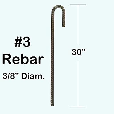 Rebar Ground Stakes with J Hook Heavy Duty 30" #3 Rebar (3/8" diam.) - Pack of 10