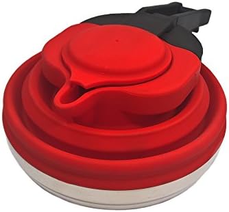 CXAK Outdoor Portable Collapsible Silicone Tea Kettle for Home Camping and Other Places Stainless Steel Base,1.2 L, Compact and Lightweight (Red)