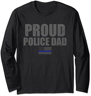 Unisex Proud Police Dad Thin Blue Line Long Sleeve Shirt Large Black