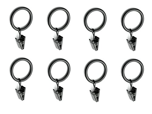 (32 Total) Chrome Metal Curtain Rings With Clips (1" Diameter) - Clip Rings For Curtains - Great Curtain Rings For Your 1" Curtain Rod (Black) (704280413184)