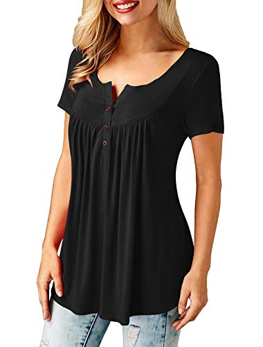 AMORETU-T-Shirt-Damen-V-Ausschnitt-Knopfleiste-Bluse-Solide-Tunika-Sommer-Tops