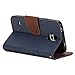 Galaxy S5 Case, GMYLE Navy Blue & Brown with Cross Pattern PU Leather Protective Flip Folio Slim Fit Magnetic Wallet Stand Case Cover for Samsung Galaxy S5
