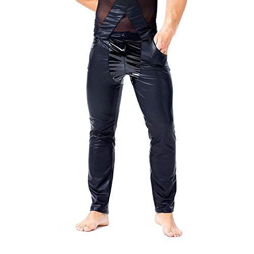 Completi-Intimi-Da-Donna-Pantaloni-Sexy-Da-Uomo-In-Similpelle-Wetlook-In-Pelle-Sintetica-Lingerie-Esotica-Pu-Pantaloni-In-Lattice-Cerniera-Pvc-Stage-Clubwear-Pantaloni-Gayfetish-BlackL