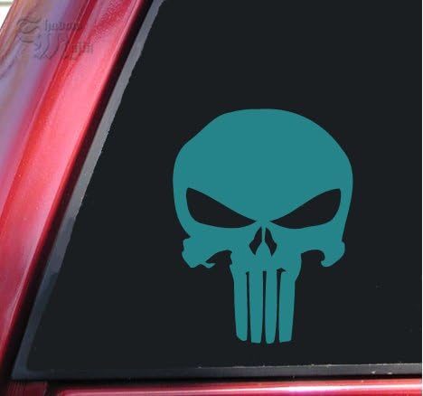 ShadowMajik Punisher 2K Skull Vinyl Decal Sticker (4" X 3.1", Teal)
