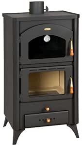 Estufa de leña con horno, 18kW, diseño retro, placa de hierro fundido
