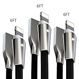 Aimus Phone Charger Cable, 3 Pack 6FT+6FT+6FT Data Cable Line with LED Light USB Charger Cable Gaming Charging Cable Cord Compatible with iPhone X/8/8 Plus/7/7 Plus/6/6s/5/5S, iPad and iPod- Black