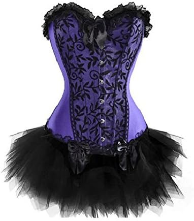 Zanuce Women's Plus Size Lace Up Boned Corset Bridal Lingerie Tutu Skirt,Purple,XX-large