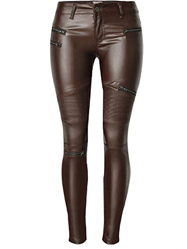 Playworld Women's PU Leather Butt Lift High Waist Skinny Biker Pants Black Trousers