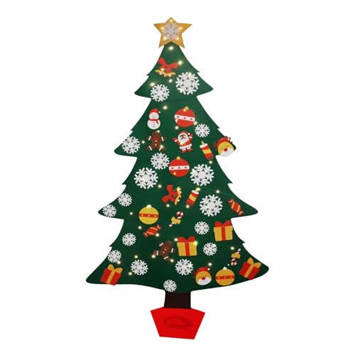 Feltor DIY Felt Christmas Tree for Kids, Embedded Led Lights, 6 ft Wall Hanging Christmas Tree and 42 Detachable Decorations for New Year Christmas Holiday Party Gifts