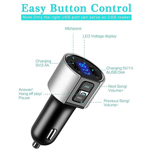 VR-robot Bluetooth FM Transmitter for Car, Wireless Bluetooth FM Radio Adapter Car Kit with Hands-Free Calling and 2 Ports USB Charger