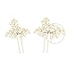 Yean Gold Bridal Hair Pins Set, Wedding Flower Hair Pin for Women and Girls (Set of 2)