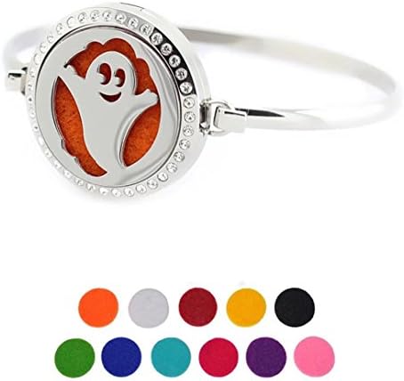 DIB Stainless Steel Aromatherapy Essential Oil Diffuser 30mm Halloween Ghost Rhinestones Bracelet Diameter 23.5"
